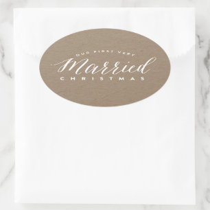 Our First Very Married Christmas Mr & Mrs Wedding Oval Sticker