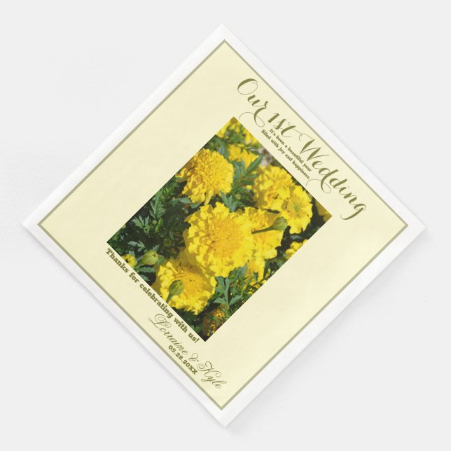 Our First Wedding Anniversary Yellow Carnation Paper Dinner Napkins (Corner)