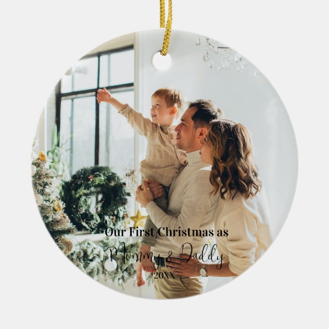 Our first year as mommy & daddy christmas ceramic ceramic ornament (Front)