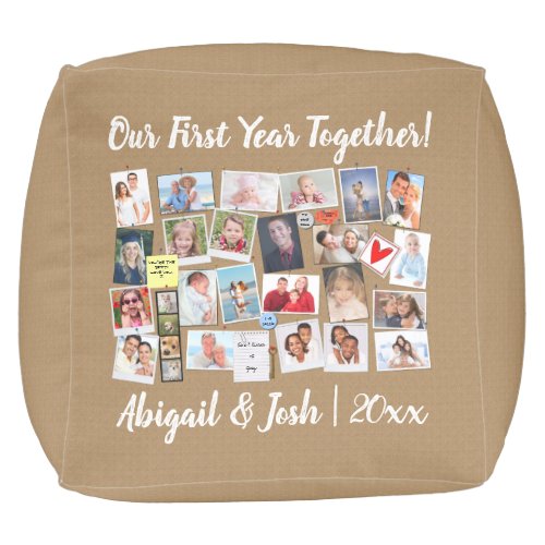 Our First Year Together Memories Cork Board Pouf