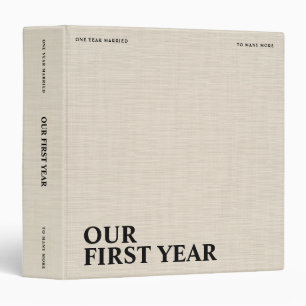 Our First Year Wedding Beige Linen Creme Texture 3 Ring Binder