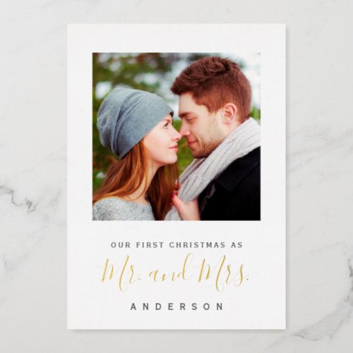 Our fist Christmas as Mr  Mrs Newlyweds Foil Holiday Card