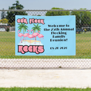 Our Flock Rocks Custom Flamingo Family Reunion Banner
