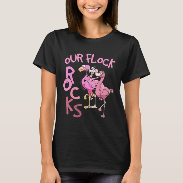 Our Flock Rocks Flamingo Matching Family Vacation  T-Shirt (Front)