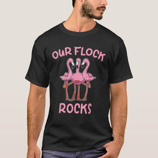 Our Flock Rocks Flamingo Matching Family Vacation T-Shirt (Front)