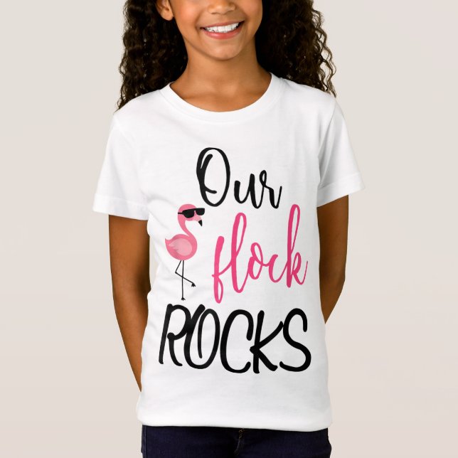 Our Flock Rocks Flamingo Mother's Day Gift T-Shirt (Front)