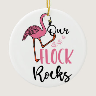 Our Flock Rocks Flamingo Pink Mother Grandpa Ceramic Ornament