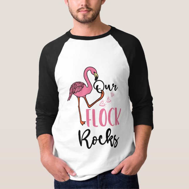Our Flock Rocks Flamingo Pink Mother Grandpa T-Shirt (Front)
