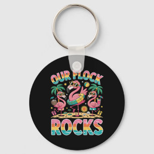 Our Flock Rocks Flamingo Summer Vacation Family Keychain