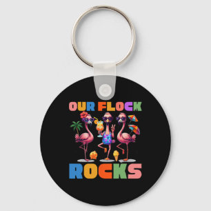 Our Flock Rocks Flamingo Summer Vacation Family Ma Keychain