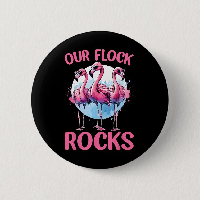 Our Flock Rocks Flamingos Lover Family Vacation Gr Button (Front)
