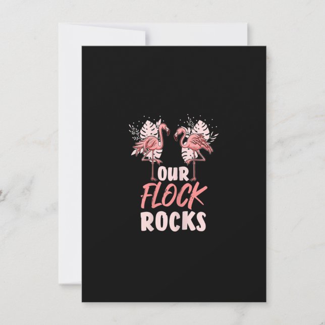 Our Flock Rocks Funny Flamingo Animal Family Humor Invitation (Front)