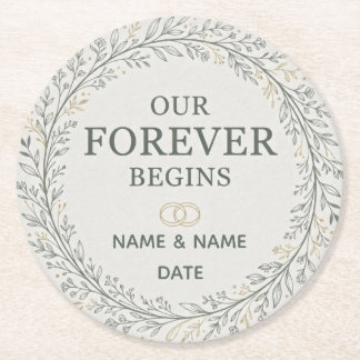 Our Forever Begins Romantic Marriage Proposal Round Paper Coaster