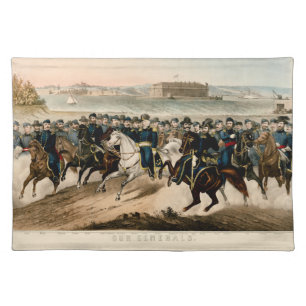 Our Generals, Restored Vintage 1864 Civil War Cloth Placemat