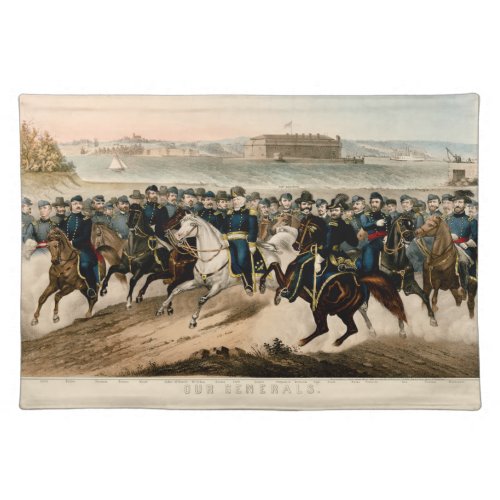 Our Generals Restored Vintage 1864 Civil War Cloth Placemat