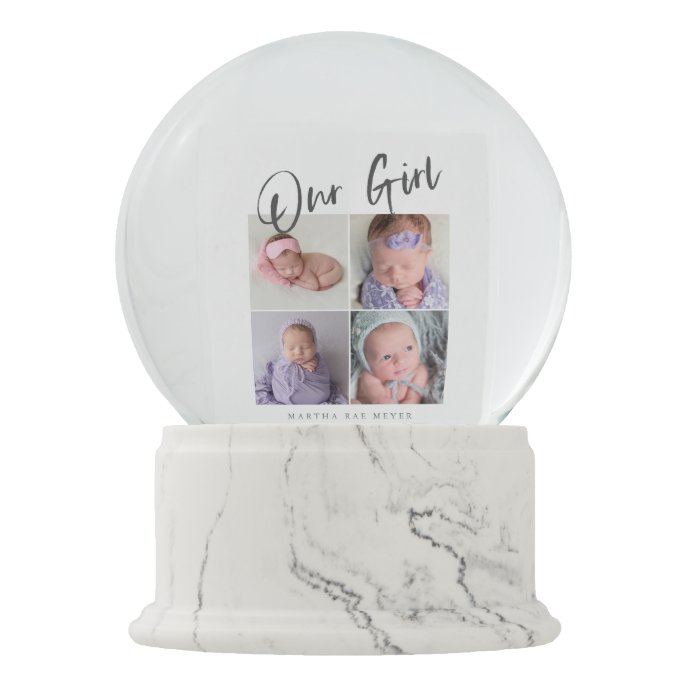 Our Girl Calligraphy Baby Photo Collage Snow Globe