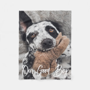 Our Good Boy Custom Dog Photo Fleece Blanket