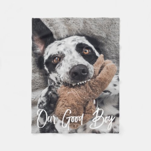 Our Good Boy Custom Dog Photo Fleece Blanket