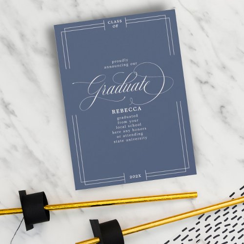 Our Graduate Classic Script Blue No Pic Graduation Announcement