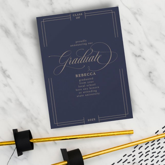 Our Graduate Classic Script Navy Graduation Announcement (Creator Uploaded)