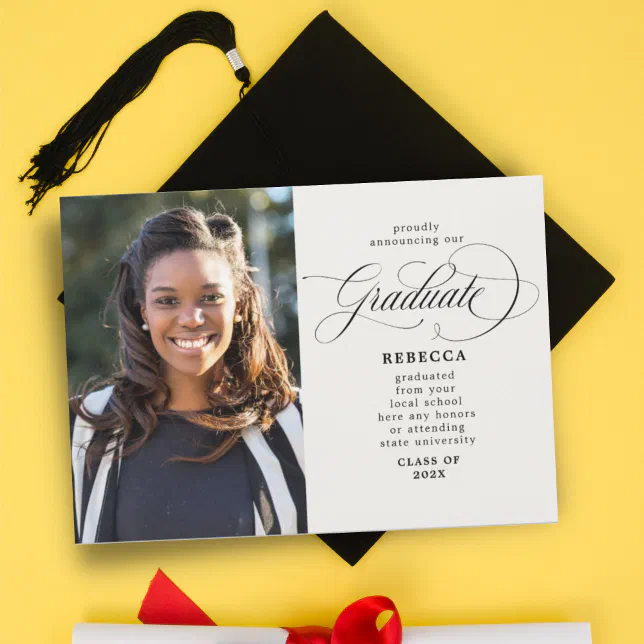 Our Graduate Classic Script Photo Graduation Announcement 