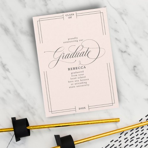 Our Graduate Classic Script Soft Pink Graduation  Announcement