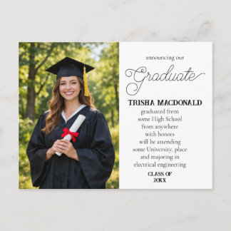 Our Graduate With Photo Graduation Classic Script Announcement Postcard