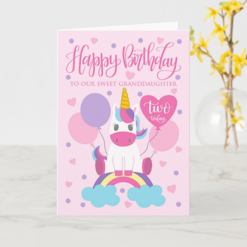 Our Granddaughter Unicorn On Rainbow 2nd Birthday Card