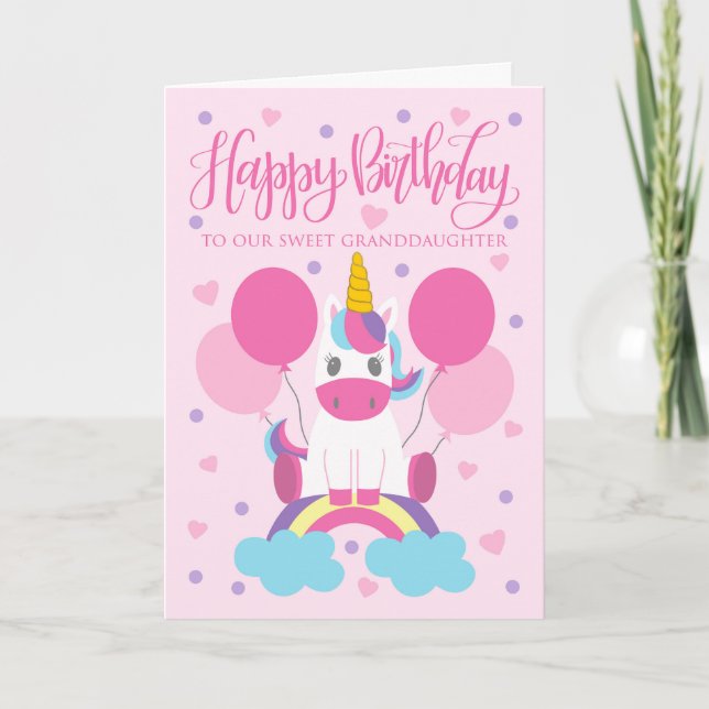 Our Granddaughter Unicorn On Rainbow Birthday Card (Front)