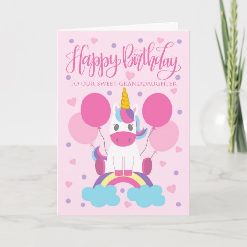 Our Granddaughter Unicorn On Rainbow Birthday Card