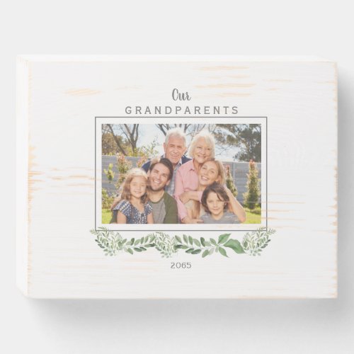 Our Grandparents Photo with Grandchildren Foliage Wooden Box Sign