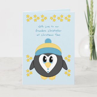 Our Grandson at Christmas cute penguin blue