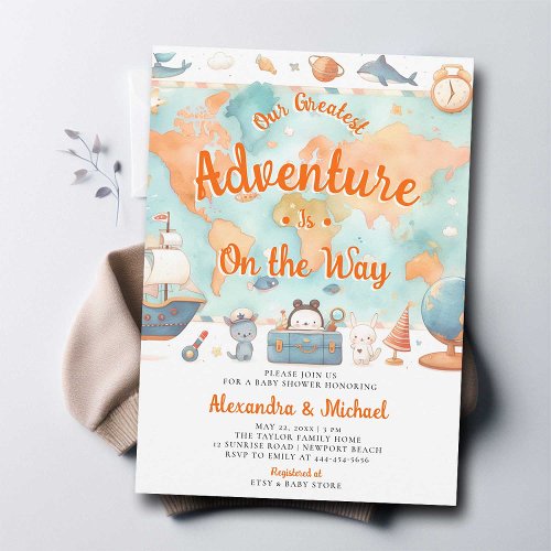 Our Greatest Adventure Coed Neutral Baby Shower Invitation
