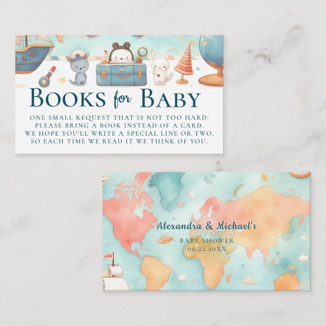 Our Greatest Adventure Map Teal Books Baby Shower Enclosure Card (Front/Back)