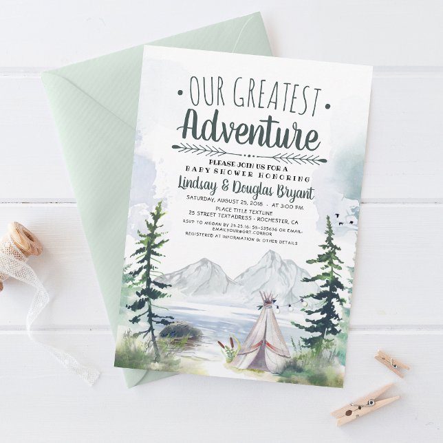 Our Greatest Adventure Mountains Baby Shower Invitation
