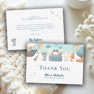 Our Greatest Adventure Vintage Blue Baby Shower Thank You Card