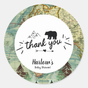 Our Greatest Adventure Vintage Map Bear Classic Round Sticker