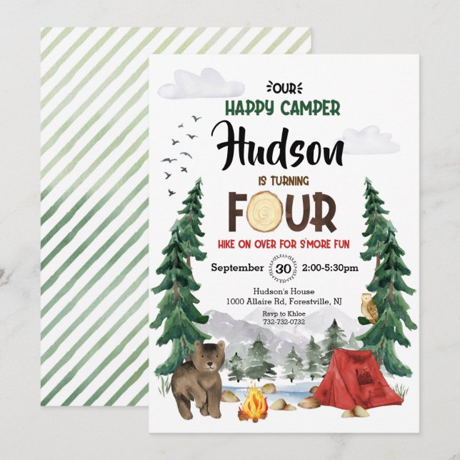 Our Happy Camper is Four Birthday Invitation (Front/Back)