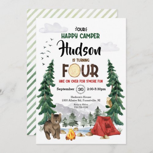 Our Happy Camper is Four Birthday Invitation