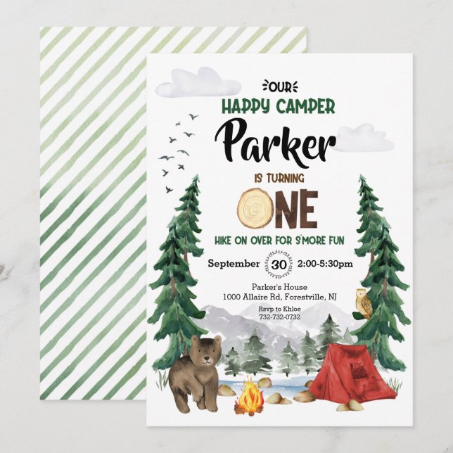 Our Happy Little Camper is One Birthday Invitation (Front/Back)