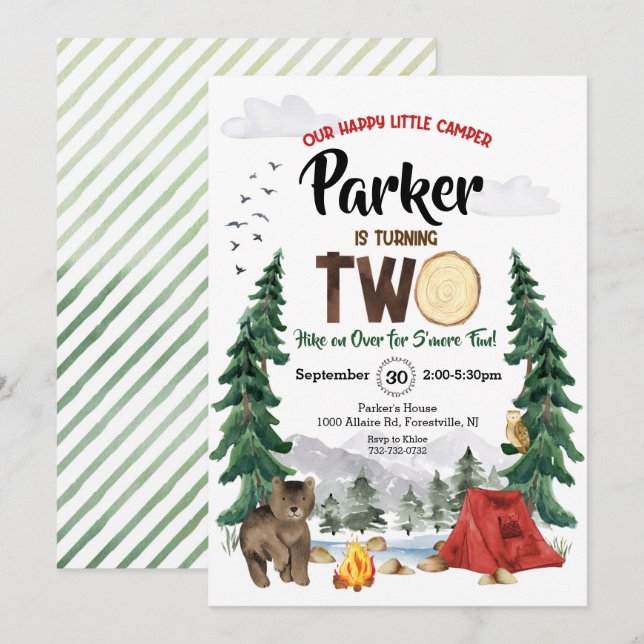 Our Happy Little Camper Woodland Second Birthday Invitation (Front/Back)