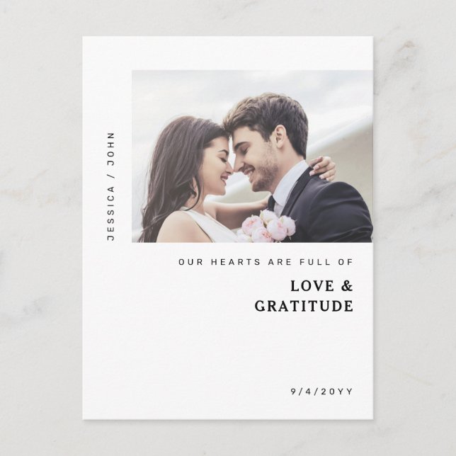 Our Hearts are Full Photo Wedding Thank You Postcard (Front)