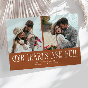 Our Hearts Are Full Terracotta Wedding Photo  Thank You Card