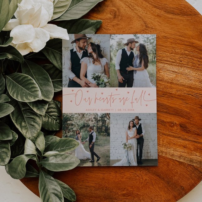 Our Hearts Are Full Wedding Photo Peach Thank You Card (Creator Uploaded)