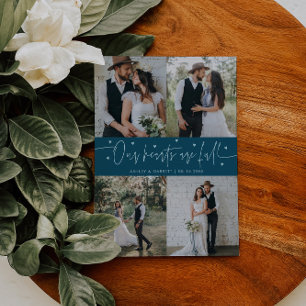 Our Hearts Are Full Wedding Photo Teal Thank You Card