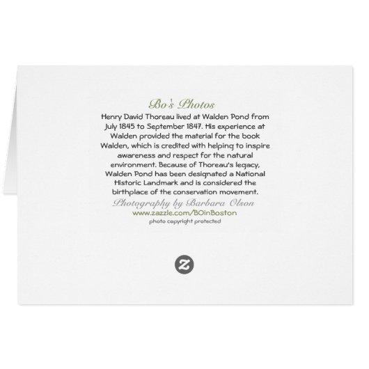 *Our Hearts are Warm and Cheery: Walden Pond card (Back Horizontal)