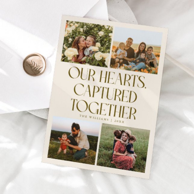 Our Hearts Cream Multi Photo Valentines Day  Holiday Card (Creator Uploaded)