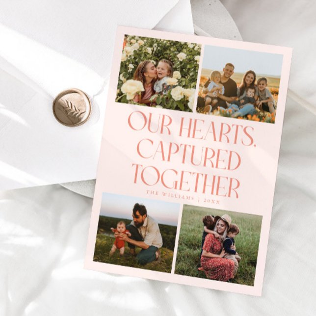 Our Hearts Peach Multi Photo Valentines Day  Holiday Card (Creator Uploaded)
