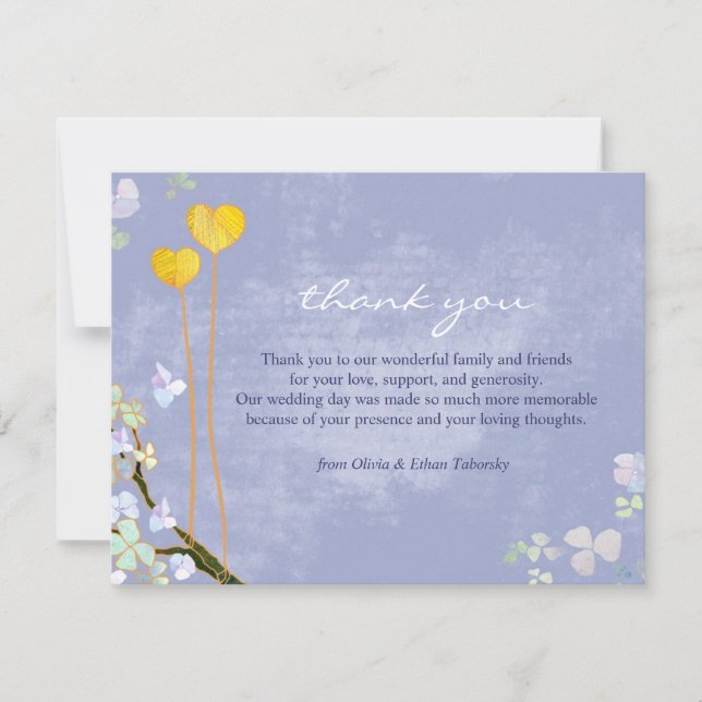 Our Hearts Rustic Blue Wedding Thank You Card (Front)