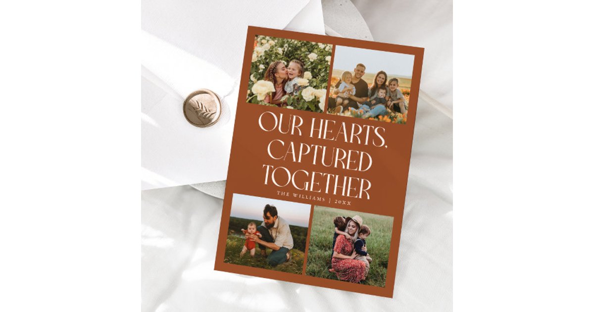 Our Hearts Terracotta Multi Photo Valentines Day Holiday Card | Zazzle